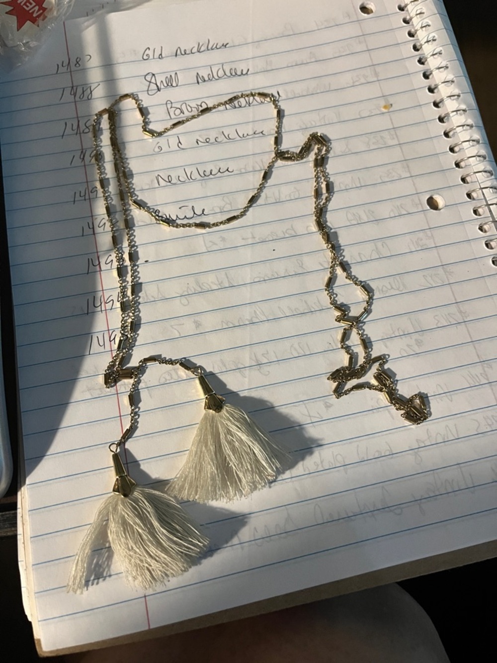 Gold Tassel Necklace with Cream Tassels 1493